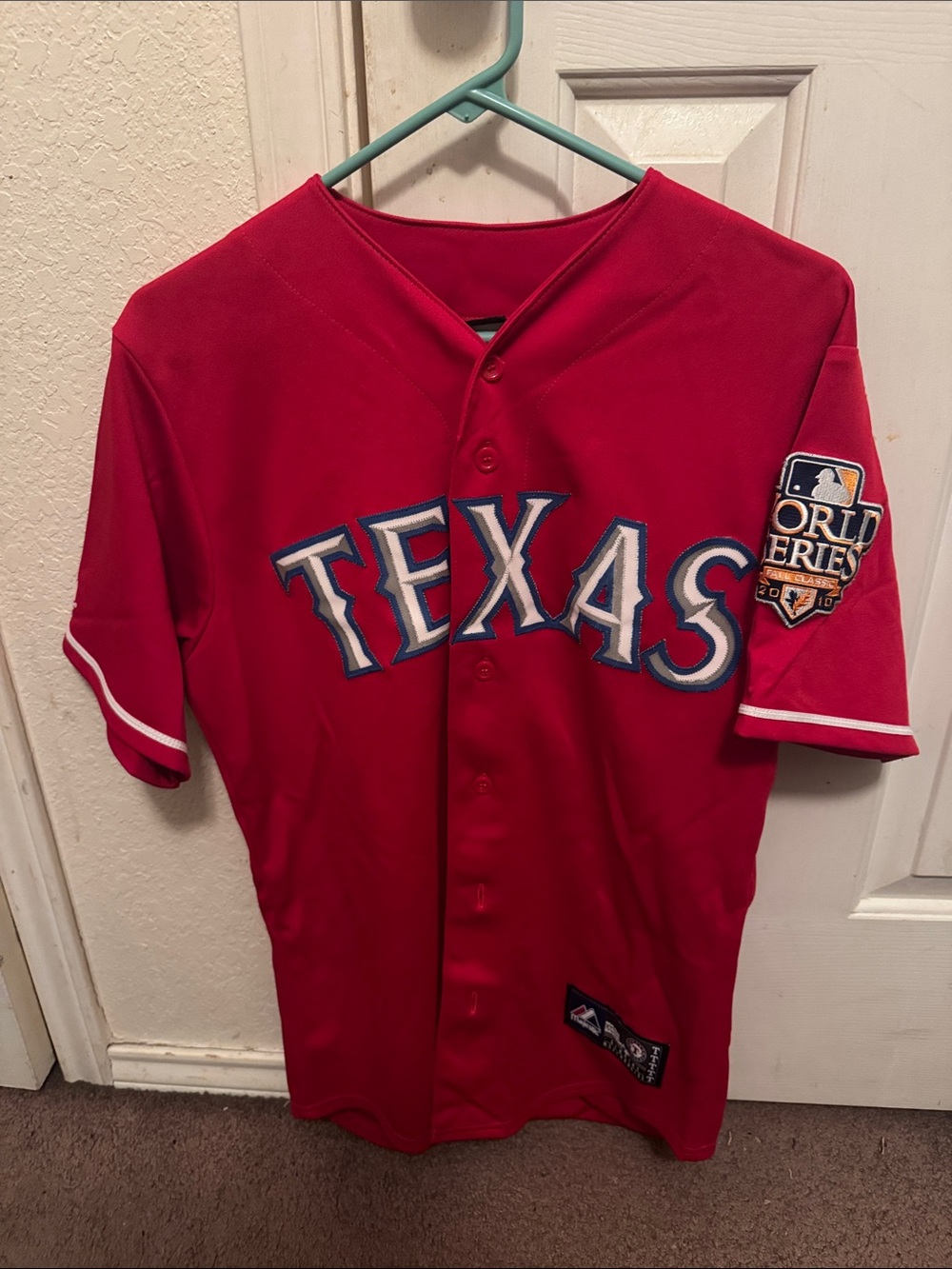 2010 World Series Texas Rangers Red MLB Jersey with World Series Patch